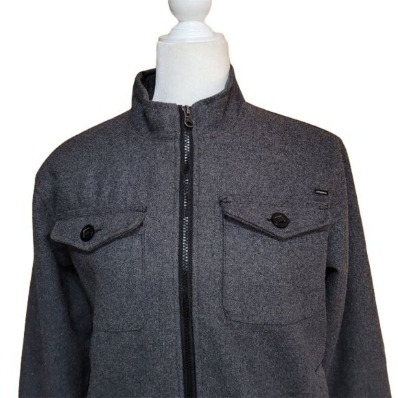 Quiksilver Boys Sz Large Gray Wool Blend Bomber Jacket Full Zip Buttoned Pockets - Picture 3 of 7